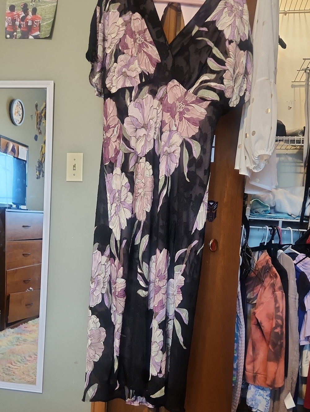 sofia by sofia vergara Black Maxi Dress with Lilac and Cream Floral Print